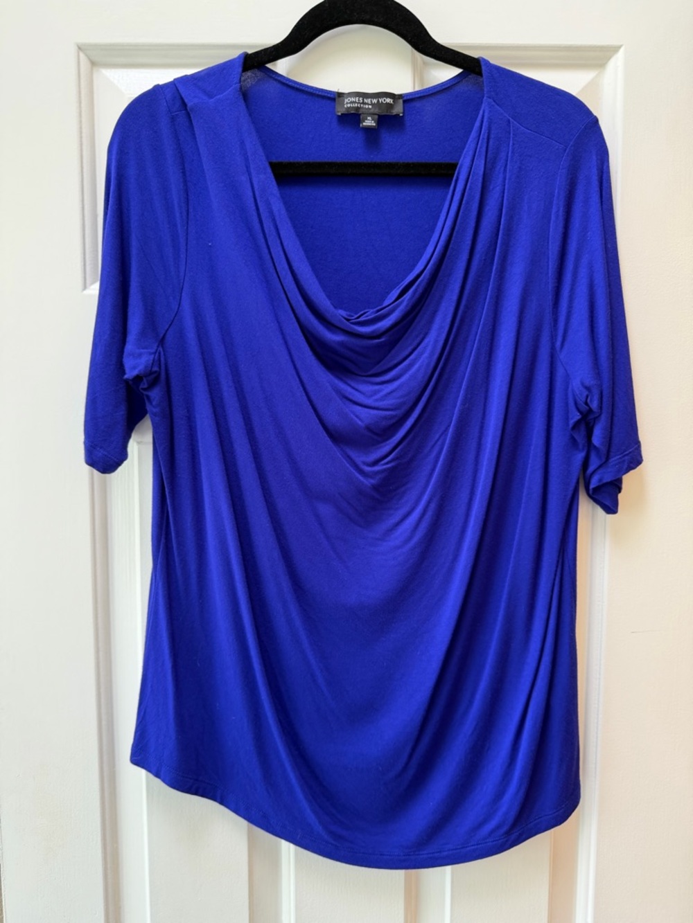 Jones New York Draped Cowl Neck Top in Royal Blue